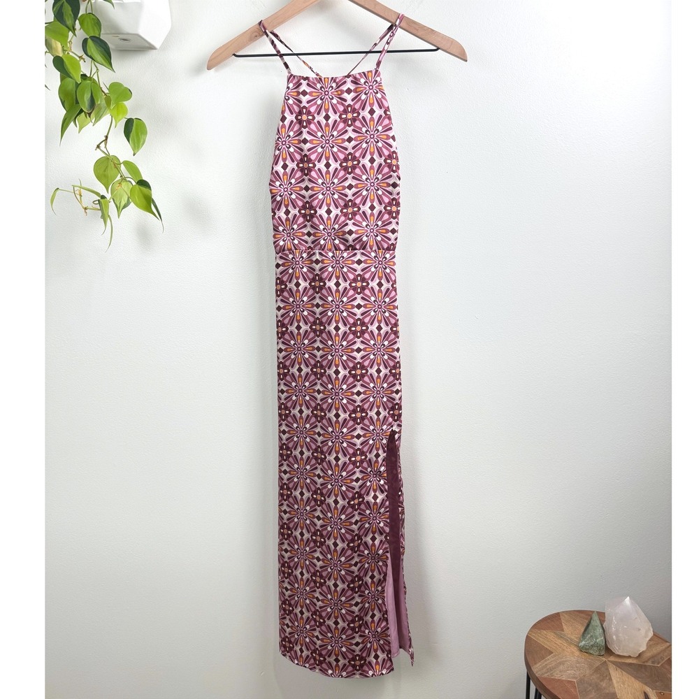 Le Lis Collection Womens Purple Floral Geometric Halter Midi Dress S Boho Retro